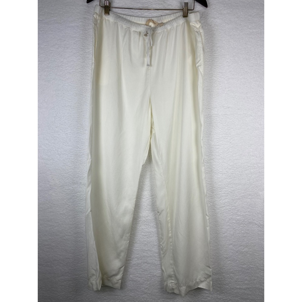 Soft Surroundings Women's L Off White Lyocell Wide Leg Drawstring Pants